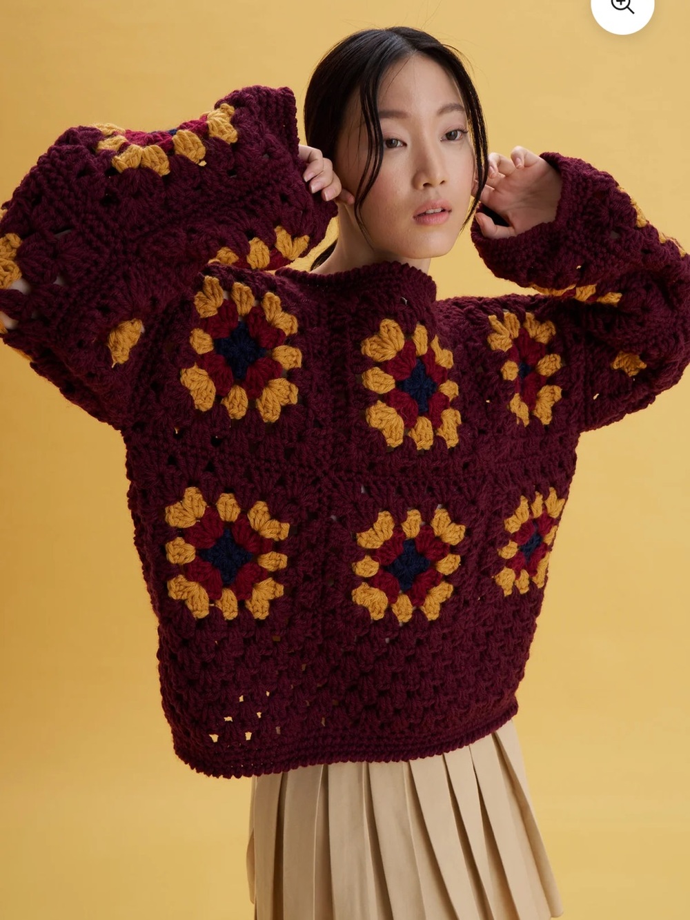 Society Mano Granny Square Crochet Sweater Burgundy